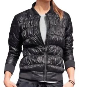 Athlete Black Dobby Goose Down Front Zip Outdoor Puffer Bomber Jacket Size XL